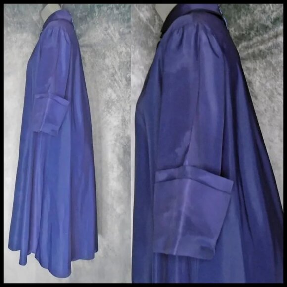 50s Vintage Swing Coat Evening New Look Blue Taffeta Outerwear - Picture 6 of 16